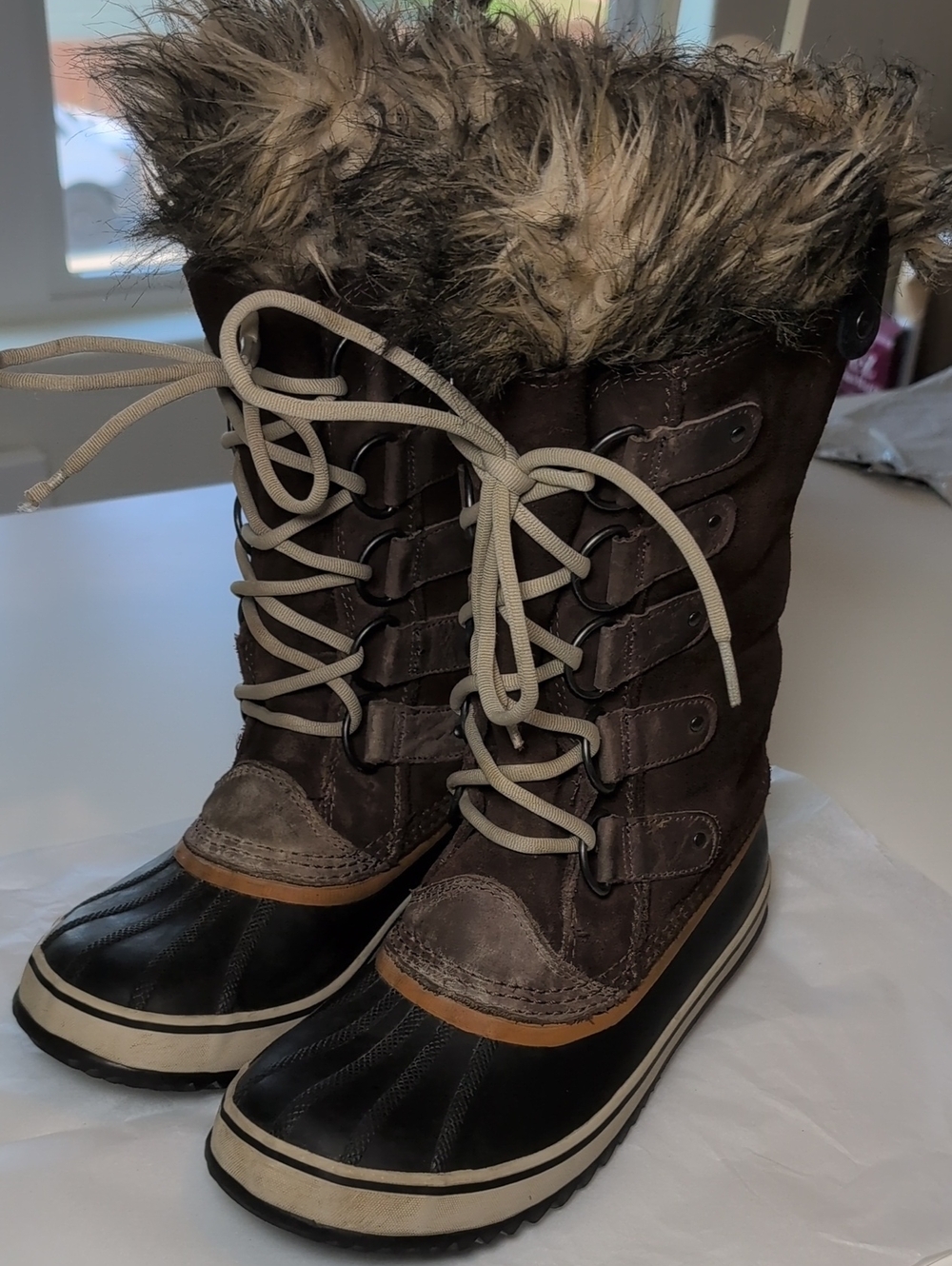 Sorel Brown and Black Faux-Fur Lace-Up Winter Boots